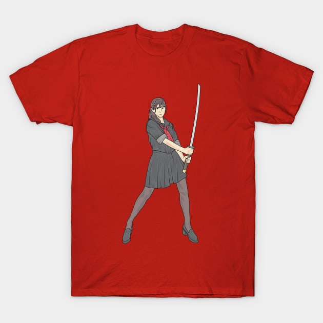Katana Schoolgirl T-Shirt by crissbahari